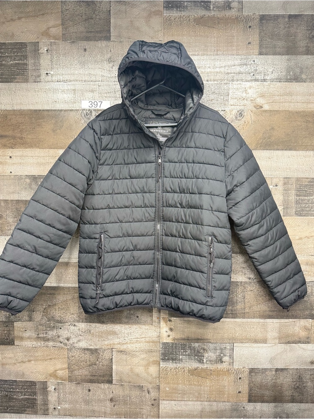 Aeropostale Men's Hooded Puffer Jacket - Black